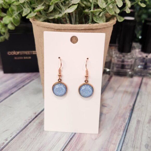 Denim and Rose Gold dangle earrings - Picture 5 of 6